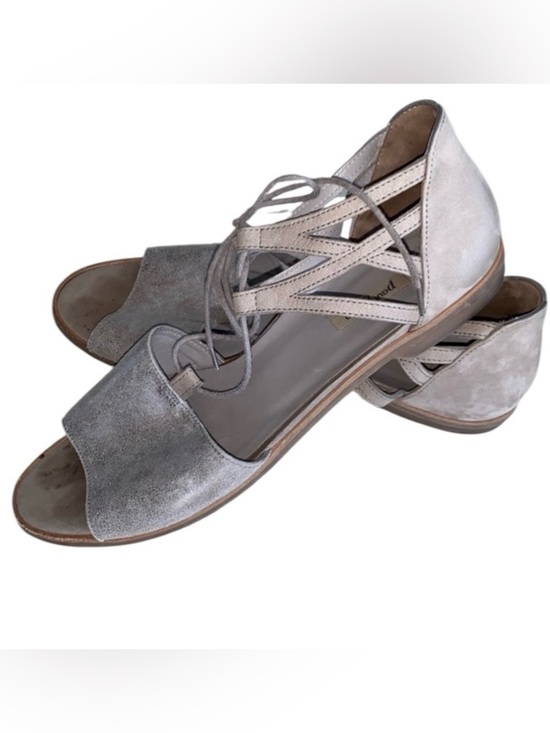 Paul Green Shoes - PAUL GREEN flat sandals WOMEN's 10, iridescent tan suede (front), ankle tie. EUC